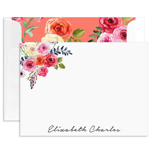 Salmon Floral Flat Note Cards